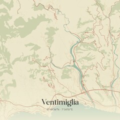 Vintage map of Ventimiglia, Italy.