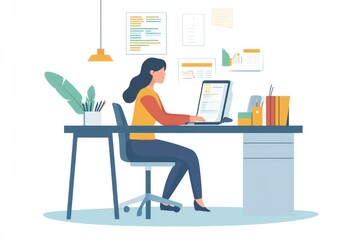 A compact yet functional home office with a woman balancing spreadsheets and phone calls for her business.