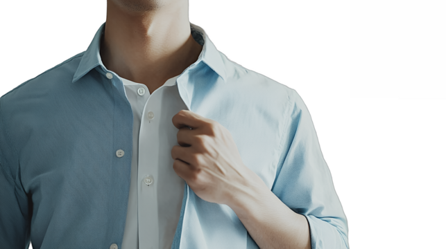 a young man wearing a blue dress shirt adjusting his tie PNG image, PNG file, Generative art.