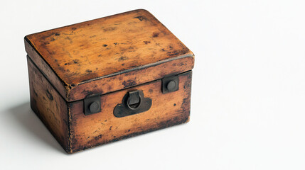 vintage wooden box with metal clasp on white background