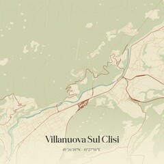 Obraz premium Vintage map of Villanuova Sul Clisi, Italy.
