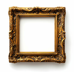 Ornate Golden Picture Frame Isolated on White Background