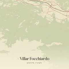 Vintage map of Villar Focchiardo, Italy.