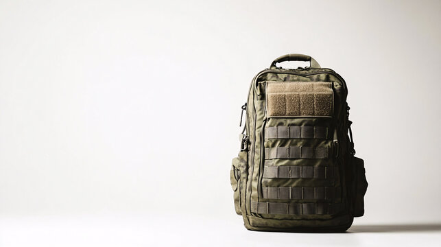 green military backpack isolated on white background