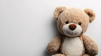 Obraz premium brown teddy bear with white background sitting and smiling close up