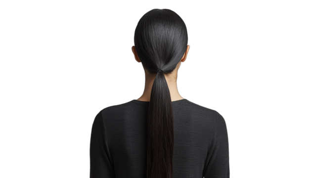 a black woman with long hair in a ponytail standing against a transparent background, PNG image, PNG file, Generative art.
