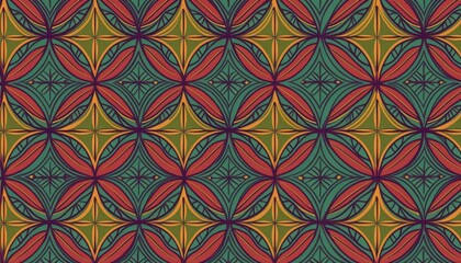 Intricate Geometric Design Vibrant, EyeCatching Patterns in a Symmetrical Artwork, Showcasing a Timeless Rhythm and Harmony of Colors.