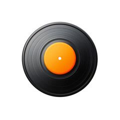 A classic vinyl record featuring an orange label at the center, Isolated on white background.