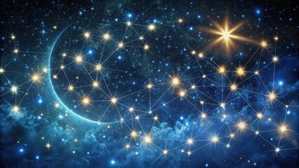 Obraz premium Celestial majesty, a tapestry of twinkling stars against a deep dark canvas of night sky, with scattered constellations and a crescent moon #StarsTwinkling , astronomy, celestial