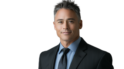 a man wearing a black suit, blue shirt and blue tie posing for a picture PNG image, PNG file, Generative art.