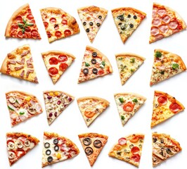 Colorful selection of pizza slices isolated for emphasis.