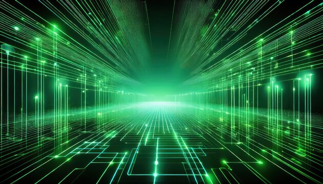 Futuristic Digital Masterpiece A Green, 3D Network Connection Concept in a Vibrant, Futuristic Scene, Illustrating the Interconnected Web of Tomorrow.