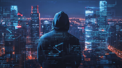 Fototapeta premium Hacker are planning to hack and attack networks and cyber security , innovative Smart city and graphs with statistics to analyze business potential and predict future developments in company growth.