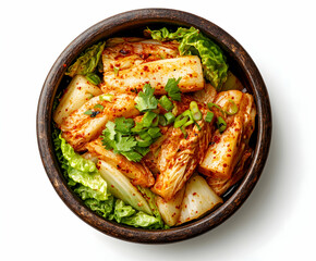 Fototapeta premium Spicy Kimchi in a Wooden Bowl