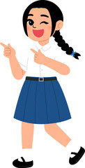 smiling girl wearing Thai high school uniform pointing finger illustration