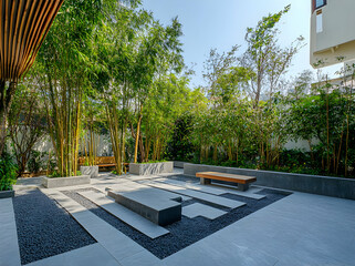 Obraz premium Serene Bamboo Courtyard: Modern Zen Garden Design
