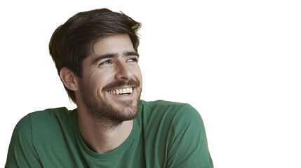 Fototapeta premium a young man in a green shirt is smiling for a portrait against a transparent background, PNG image, PNG file, Generative art.