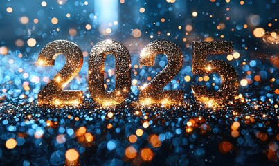 Sparkling numbers "2025" against a shimmering background, symbolizing New Year celebrations.