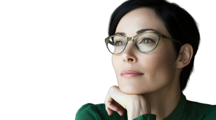 a portrait of a young woman wearing glasses with a serious look on her face PNG image, PNG file, Generative art.