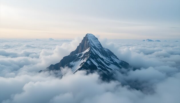 A mountain peak emerging through a blanket of white clouds