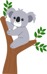 Cute Koala Cartoon Character Sitting on a Branch Illustration