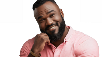 a black man with a beard wearing a pink shirt on a transparent background, PNG image, PNG file, Generative art.
