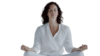 a woman sitting in a yoga pose with her eyes closed PNG image, PNG file, Generative art.