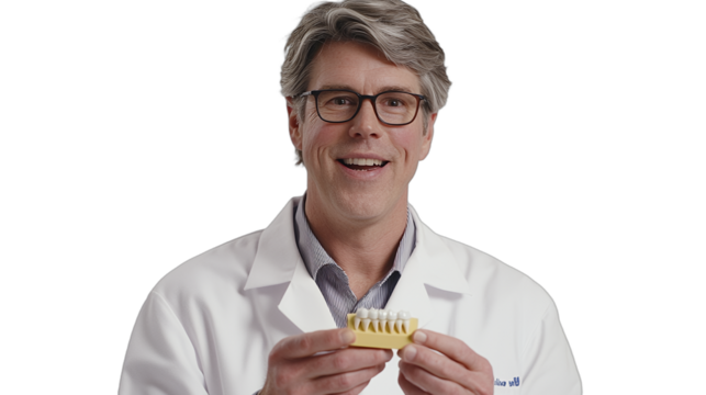 a man wearing glasses and a white coat holds a yellow toothbrush in his hands PNG image, PNG file, Generative art.