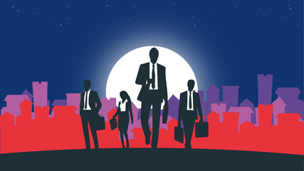 Business Team Silhouette Night