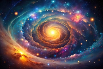 Deep space photography captures a stunning bokeh background, showcasing a galaxy nebula and cosmic dust.