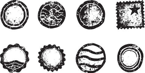 Collection of  silhouettes stampsfor messages and envelopes, mail. Cartoon flat vector illustrations isolated on white background