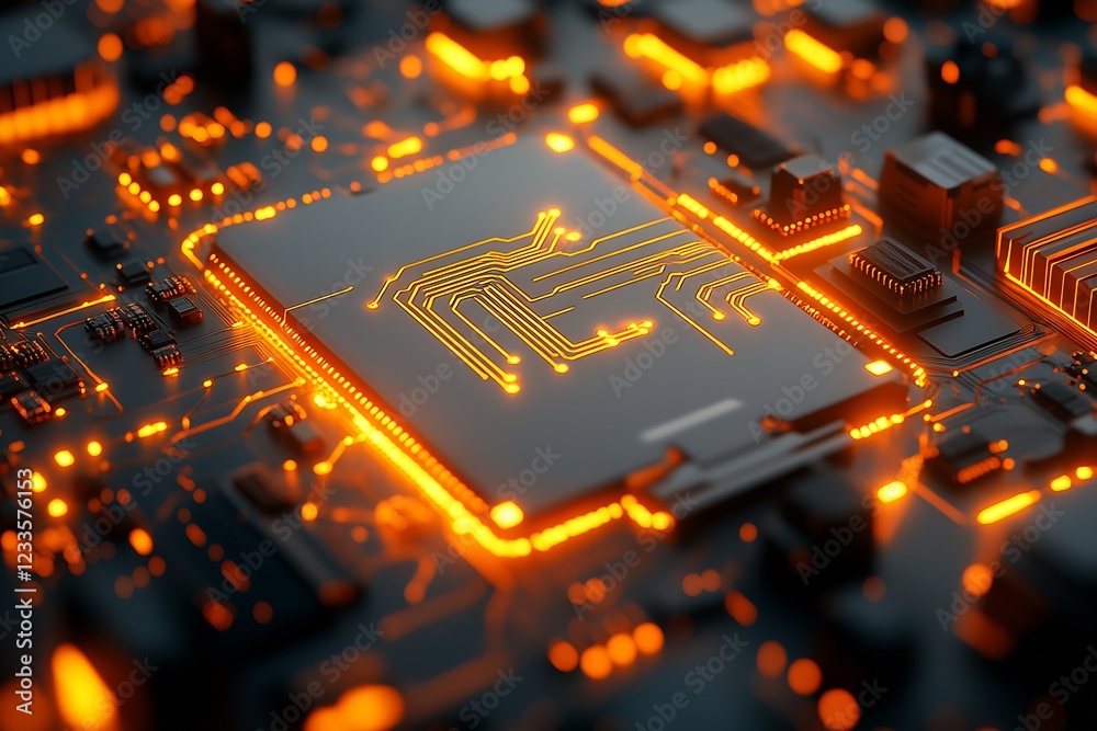 Aufkleber Illuminated Glowing Circuit Board Macro High Technology Innovation Background : Generative AI
