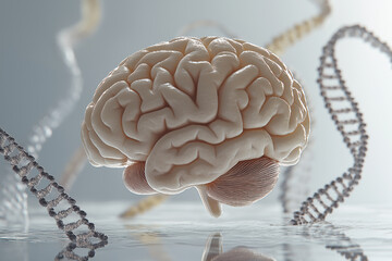 Human Brain and DNA Helix: Neurological Research Concept