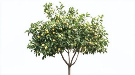 Fototapeta premium Lemon tree laden with fruit, isolated on white, ideal for food, agriculture websites
