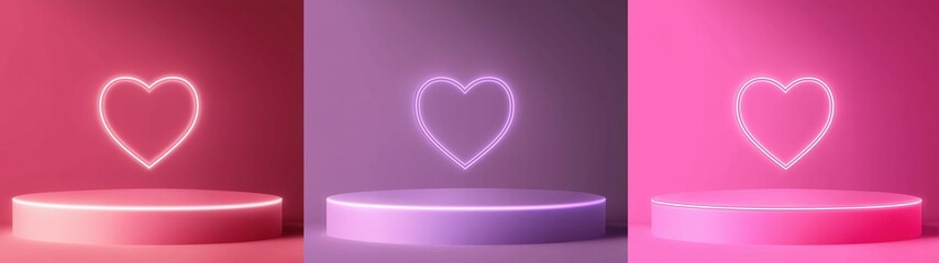 3D stage with neon heart decorated romantic backdrop for Valentine's Day wedding events and celebrations