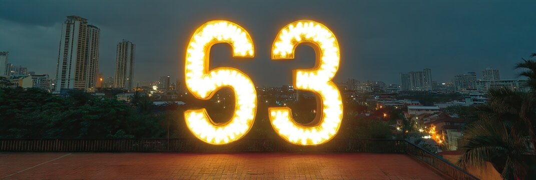 Illuminated 53, city skyline backdrop, night.  Website banner
