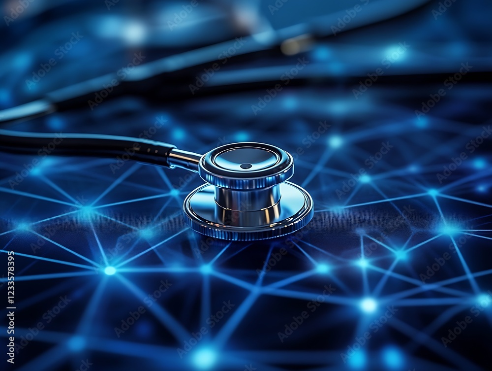 Aufkleber digital network medical technology concept with stethoscope focus : generative ai