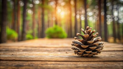 Pinecone close-up on a beige wooden table, earthy, forest,  earthy
