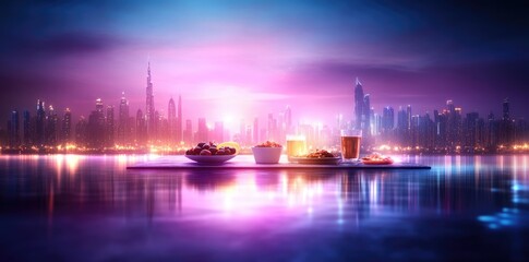 Cozy Ramadan Iftar Scene with Warm Lighting and Lanterns