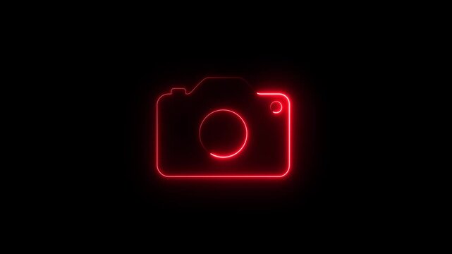 Animated neon glowing camera icon. Camera Icon Square Button motion graphics. Digital camera icon 4k video footage.