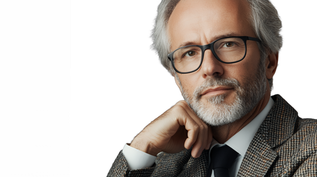 an older man wearing glasses and a suit and tie poses for a portrait PNG image, PNG file, Generative art. - Powered by Adobe