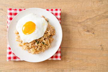 fried rice with pork and fried egg in Japanese style
