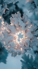 Winter Wonderland  Frosty Pine Branches  Snow Crystals  Ice  Nature Abstract
