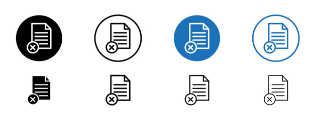 Cancel file icons set in black and blue colors on white background