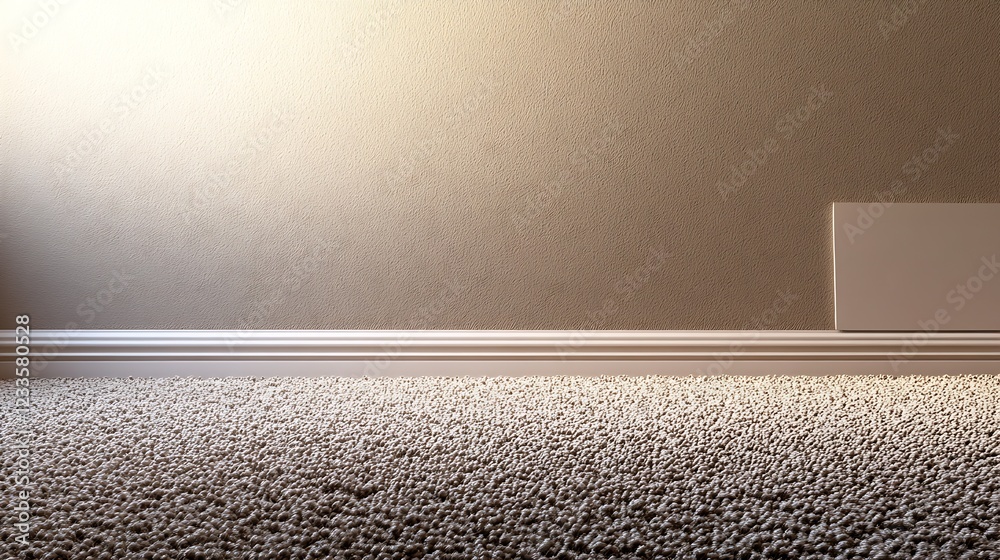 Poster Minimalist Room with Carpet Floor and Light Beige Walls Under Soft Lighting : Generative AI
