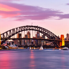 Naklejka premium Panorama of Sydney Harbour at dusk