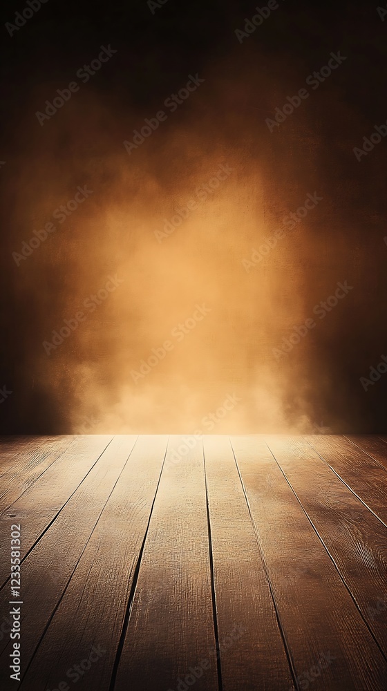 Poster rustic atmospheric wooden floor with warm light and smoky background : generative ai