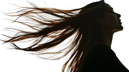 profile of a young woman with long red hair blowing in the wind on a transparent background, PNG image, PNG file, Generative art.