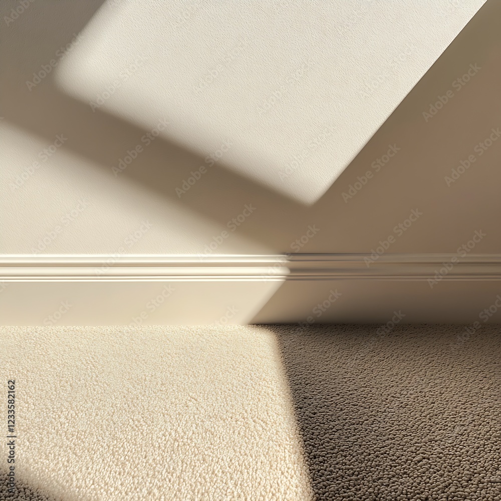 Aufkleber Afternoon Light Creating Geometric Shadow Pattern on Neutral Carpet : Generative AI