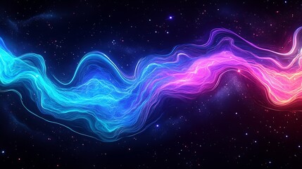 Obraz premium Vibrant Neon Energy Waves in Cosmic Night Sky Art with Abstract Galactic Colors : Generative AI